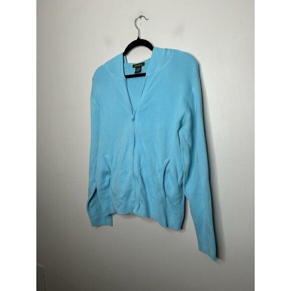 Eddie Bauer Sweater Womans Bright Blue Cable Knit Full Zip Size Large - Picture 4 of 10